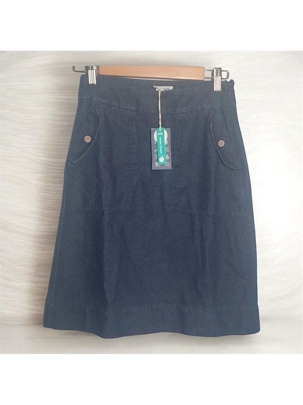 Kite skirt women's size 4 blue A-line 100% organic cotton sustainable side zip